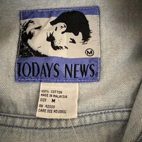 Vintage 90's Today News Denim Sliver Button Adjustable Waist Jacket #1242 SZ MED - Picture 7 of 7